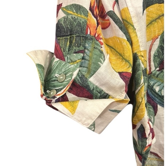 Chico’s No Iron Linen 3/4 Sleeve Floral Tropical Shirt Size 16 - Picture 9 of 15